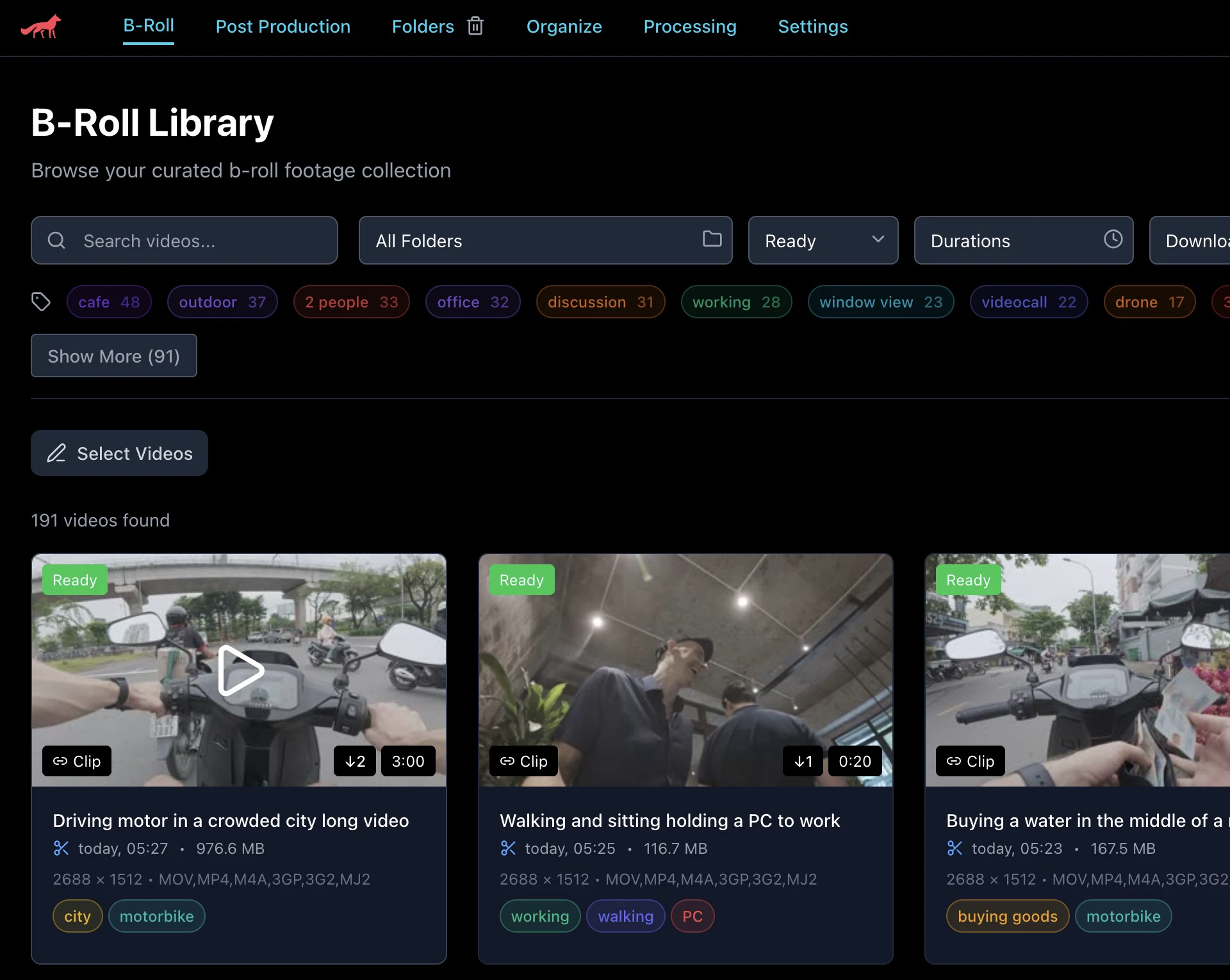 FootageFox B-Roll Library with AI tagging
